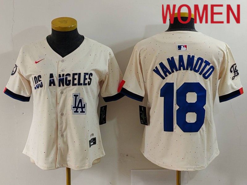 Women Los Angeles Dodgers #18 Yamamoto Cream Fashion Nike Game MLB Jersey style 7014->women mlb jersey->Women Jersey